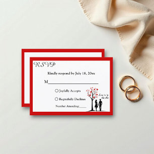 Elegant Romantic Couple Black White Red Wedding RSVP Card