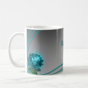Elegant Romantic Crystal Blue Rose Pearls Chic Coffee Mug