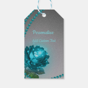 Elegant Romantic Crystal Blue Rose Pearls Chic Gift Tags