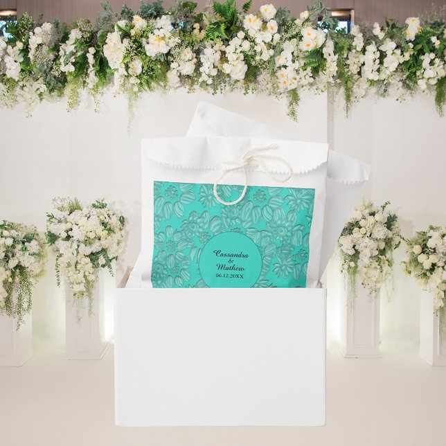 Elegant Romantic Daisies Floral Turquoise Wedding Favour Bags (Elegant Romantic Daisies Floral Turquoise Wedding Favor Bag)