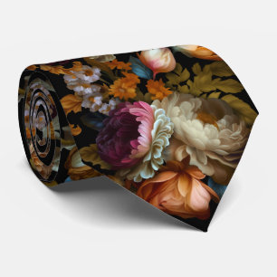 Elegant Romantic Dark Floral Grooms Wedding Tie
