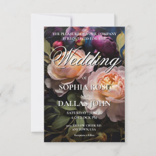 Elegant romantic dark moody floral Wedding Invitation