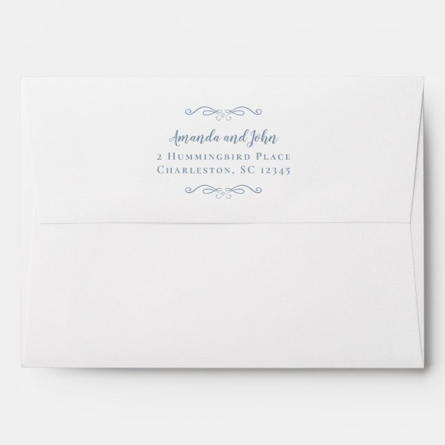 Elegant Romantic Dusty Blue Return Address Wedding Envelope (Back (Top Flap))