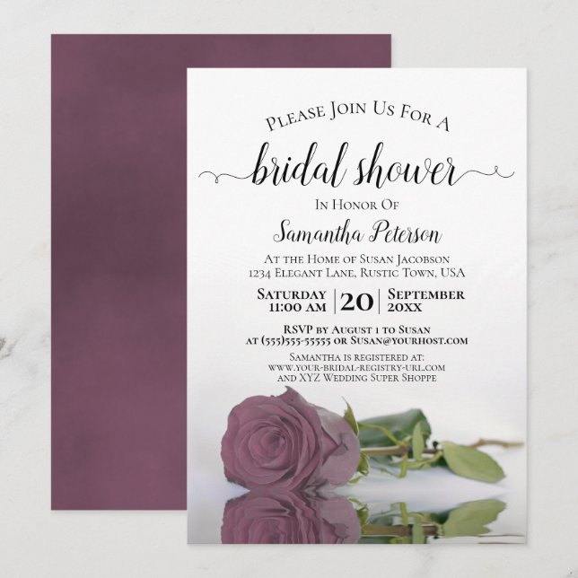 Elegant Romantic Dusty Pink Rose Bridal Shower Invitation (Front/Back)