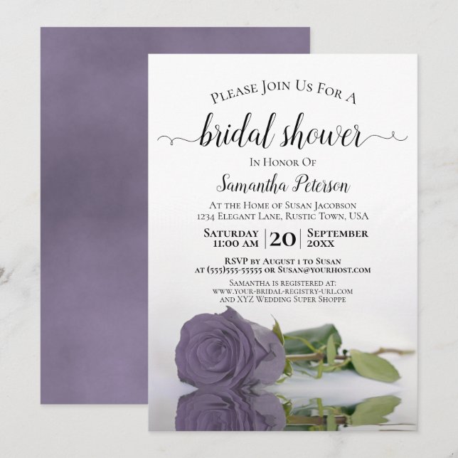 Elegant Romantic Dusty Purple Rose Bridal Shower Invitation (Front/Back)