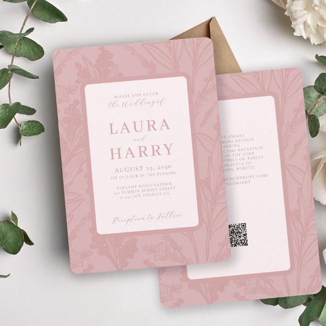 Elegant romantic dusty rose all in one wedding invitation (Creator Uploaded)