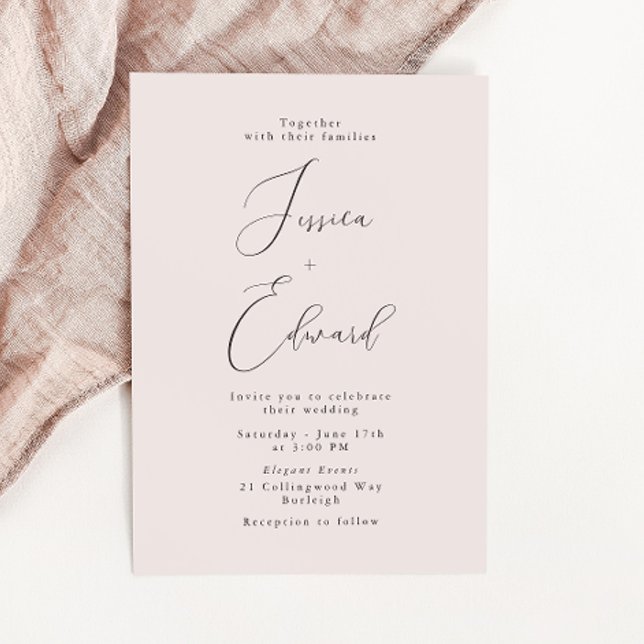 Elegant Romantic Dusty Rose Script Wedding Invitation (Creator Uploaded)