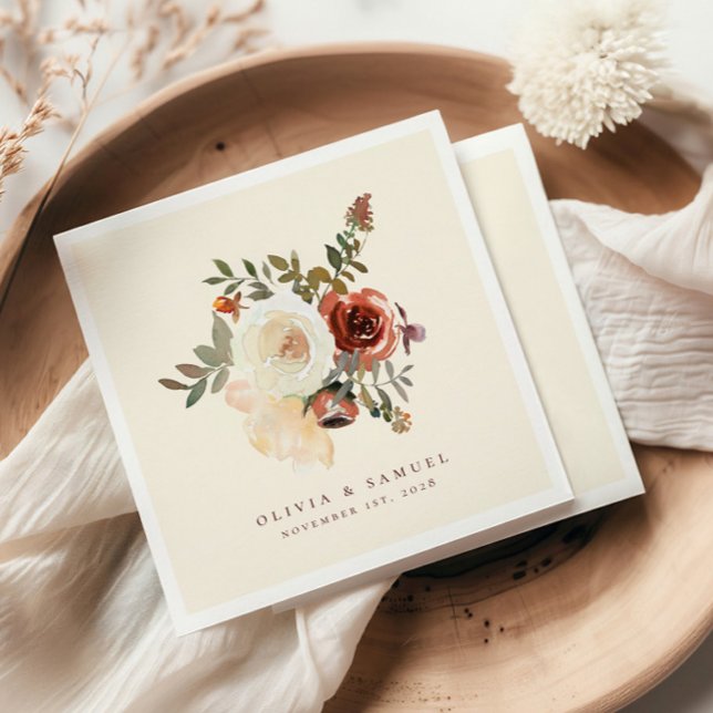 Elegant Romantic Fall Floral Red Wedding Napkin (Creator Uploaded)