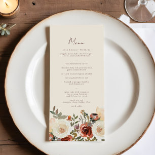 Elegant Romantic Fall Floral Rust Wedding Menu