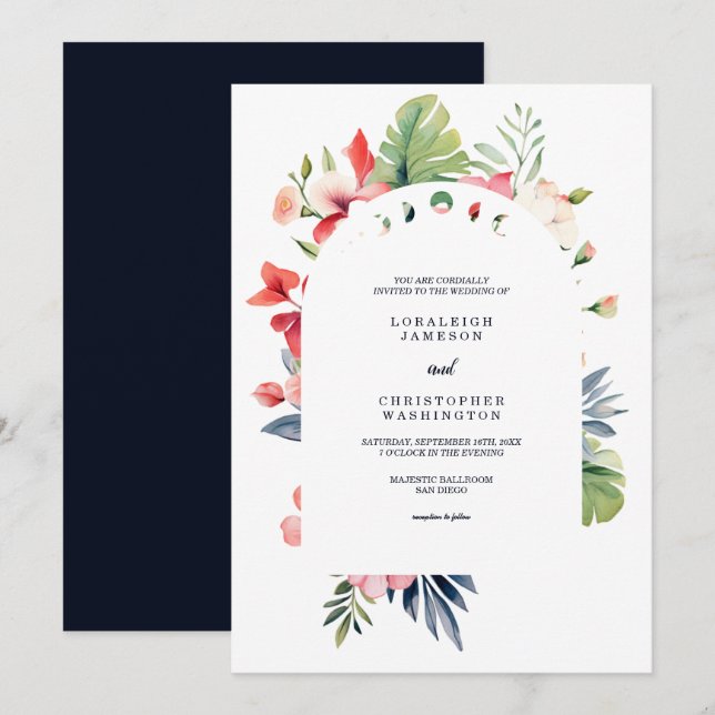 Elegant Romantic Floral Arch Tropical Wedding Invitation (Front/Back)