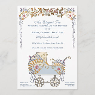 Elegant Romantic Floral Baby Buggy Shower Invitation