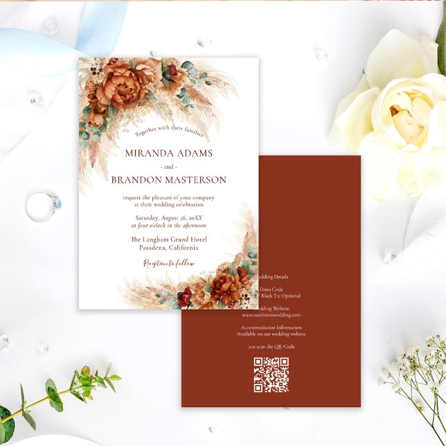 Elegant Romantic Floral Boho QR Code Wedding Invitation (Creator Uploaded)