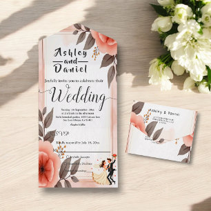 Elegant Romantic Floral Bride And Groom Wedding All In One Invitation