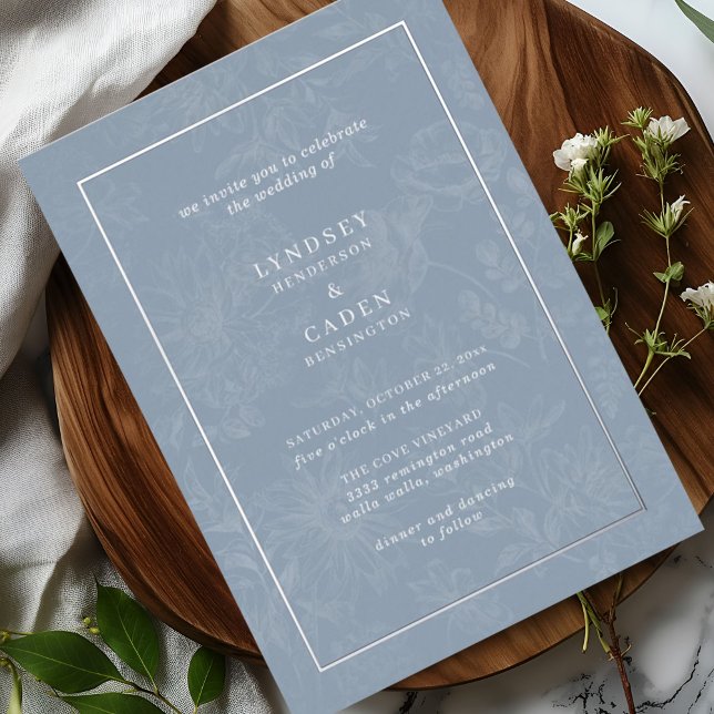 Elegant Romantic Floral Dusty Blue Wedding Silver (Creator Uploaded)