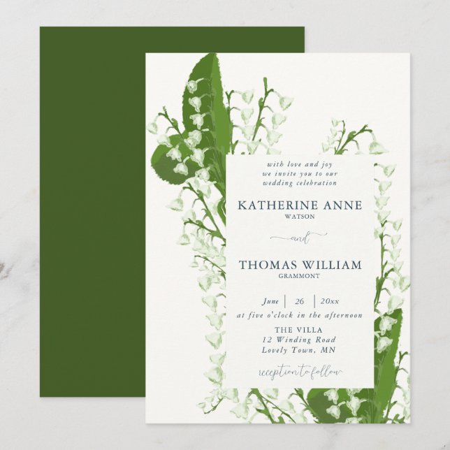 Elegant Romantic Floral Frame Lily Valley Wedding Invitation (Front/Back)