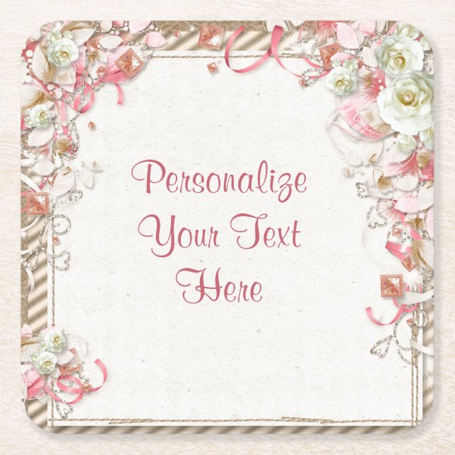 Elegant & Romantic Floral Garden Flower Canopy Square Paper Coaster (Front)
