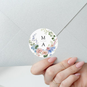 Elegant Romantic Floral Monogram Wedding Classic Round Sticker