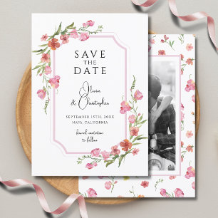 Elegant Romantic Floral Photo Save The Date Invitation