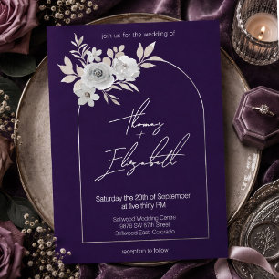 Elegant Romantic Floral Plum Wedding Silver Foil