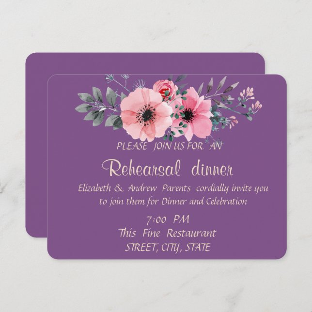 Elegant Romantic  Floral Rehearsal Dinner Invitation (Front/Back)