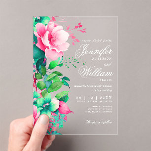 Elegant Romantic Floral Spring Summer Wedding  Acrylic Invitations