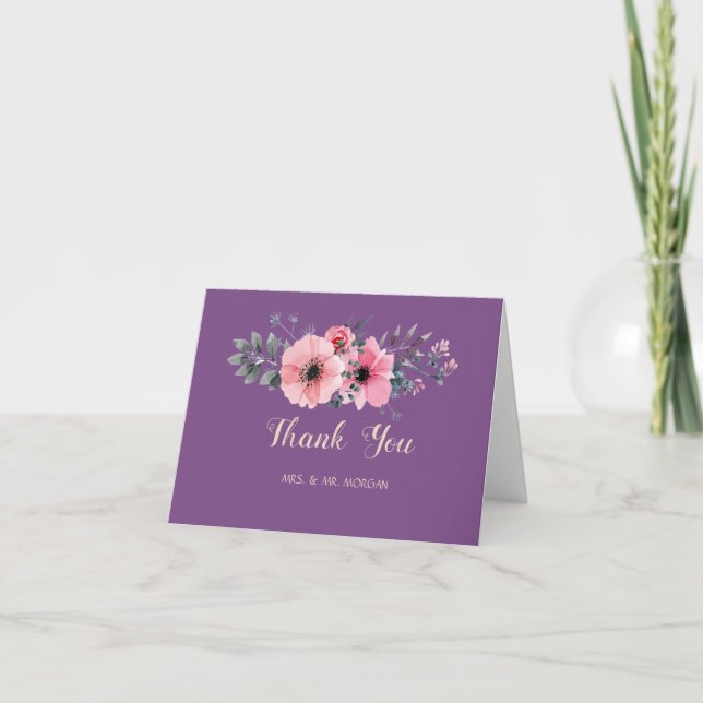 Elegant Romantic  Floral Thank You Card (Front)