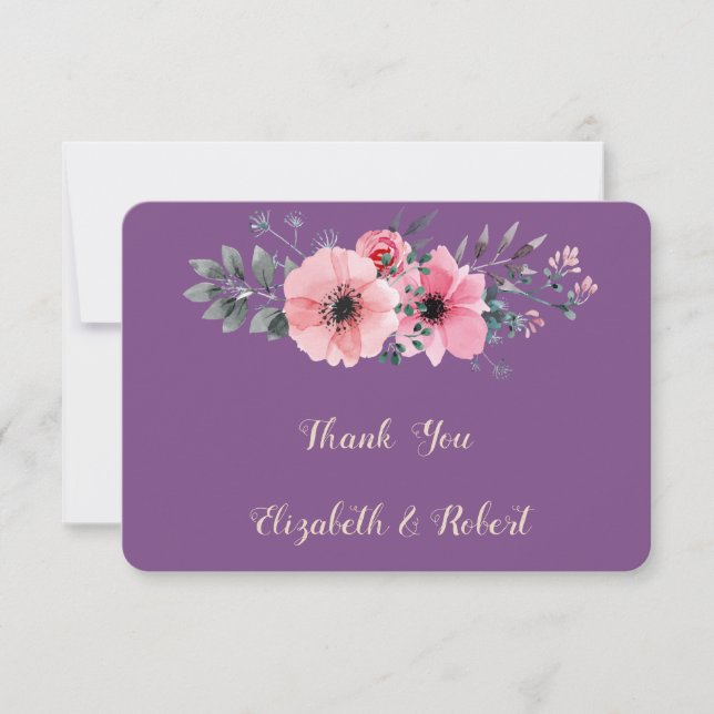 Elegant Romantic  Floral Thank You Card (Front)