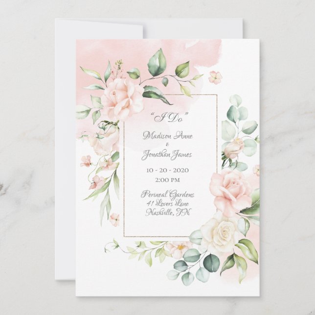Elegant Romantic Floral Watercolor Script Wedding Invitation (Front)