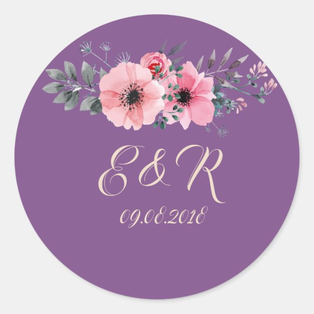 Elegant Romantic  Floral Wedding Classic Round Sticker (Front)