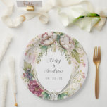 Elegant Romantic Floral Wedding Paper Plate<br><div class="desc">Pretty and elegant pink blush,  sage green,  burgundy tones floral romantic wreath paper tableware.  Perfect for your bridal shower table or reception.  100% customer satisfaction with “Zazzle”</div>