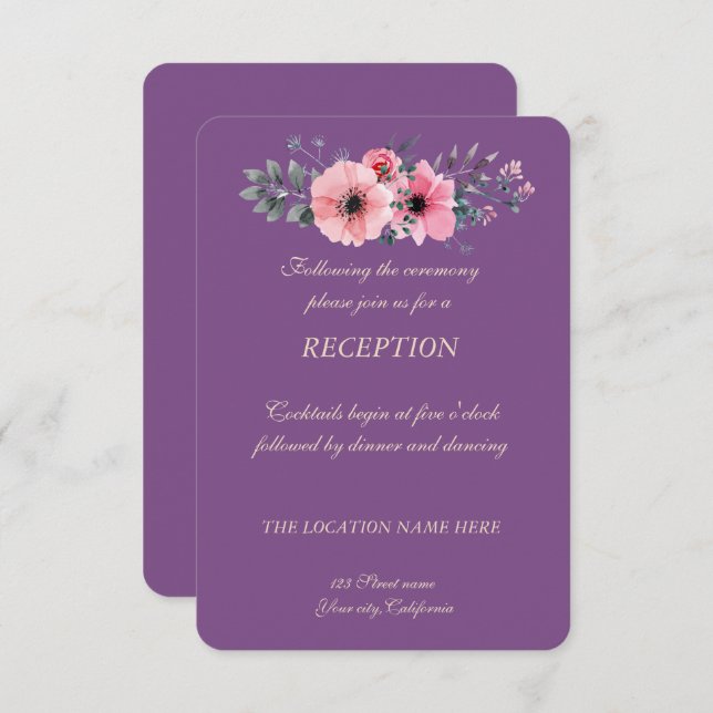Elegant Romantic Floral Wedding Reception Invitation (Front/Back)