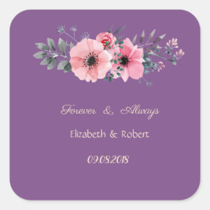 Elegant Romantic Floral Wedding Square Sticker