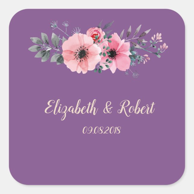 Elegant Romantic Floral Wedding Sticker (Front)