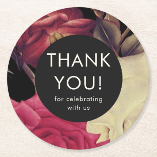 Elegant Romantic Floral Wedding Thank You Round Paper Coaster