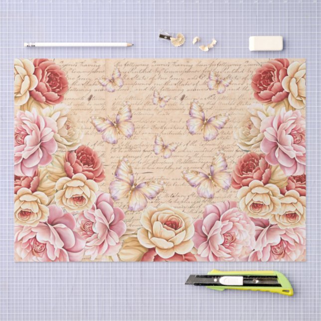 Elegant Romantic Florals & Butterflies Decoupage Tissue Paper (Craft)