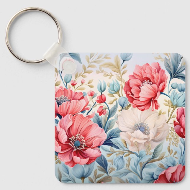 Elegant Romantic Flower Botanical Garden Key Ring (Front)