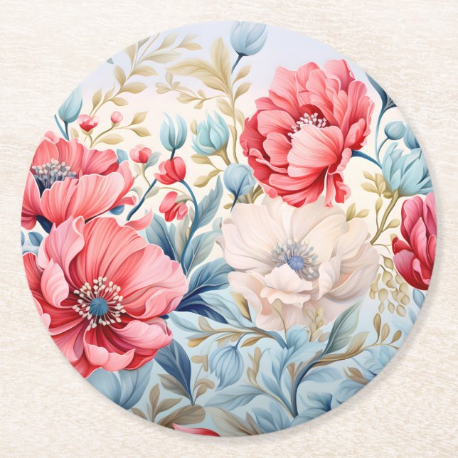 Elegant Romantic Flower Botanical Garden Round Paper Coaster (Front)