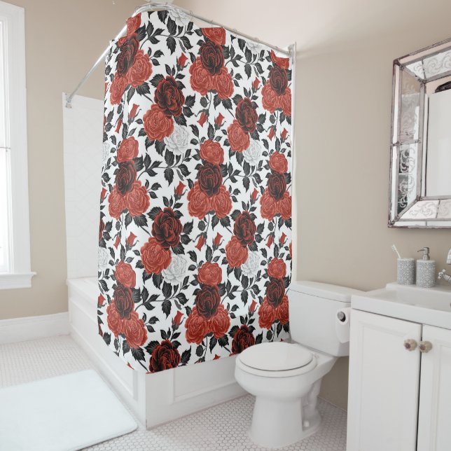Elegant Romantic Flowers Vintage Rose Pattern  Shower Curtain (In Situ)