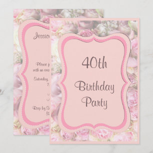 Elegant & Romantic Framed Bouquet 40th Birthday Invitation