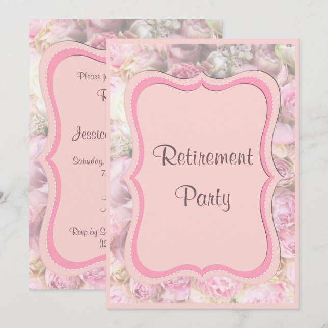 Elegant & Romantic Framed Bouquet Retirement Invitation (Front/Back)