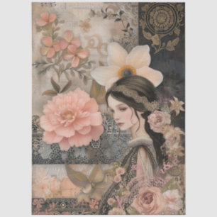 Elegant Romantic Girl Floral Abstract Art Collage Tissue Paper