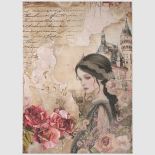 Elegant Romantic Girl Floral Abstract Art Collage  Tissue Paper