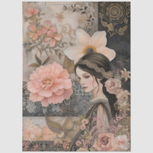Elegant Romantic Girl Floral Abstract Art Collage  Tissue Paper