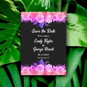 Elegant Romantic Glow Roses Neon Floral Wedding Save The Date