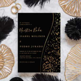 Elegant Romantic Gold Nuestra Boda Spanish Wedding Invitation
