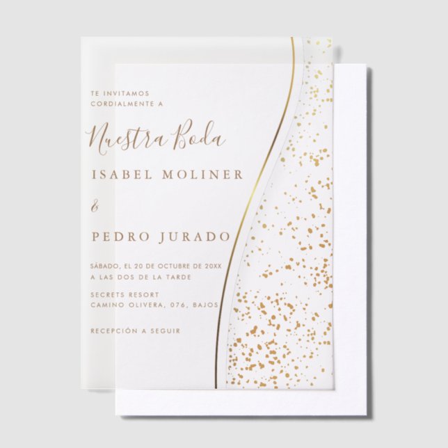 Elegant Romantic Gold Nuestra Boda Spanish Wedding Vellum Invitations (Offset)