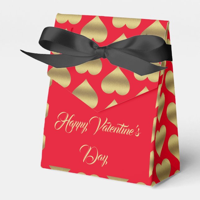Elegant Romantic Golden Red Hearts Valentines Day  Favour Box (Front Side)