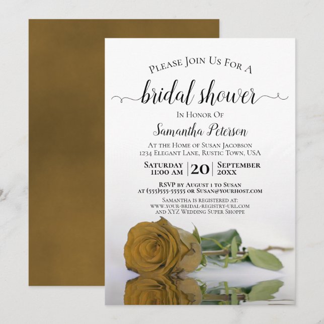 Elegant Romantic Golden Rose Bridal Shower Invitation (Front/Back)