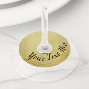 Elegant Romantic Golden Texture With Black Script Wine Glass Tag