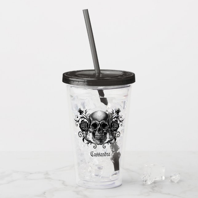 Elegant, Romantic Goth Personalised Acrylic Tumbler (Front Ice)